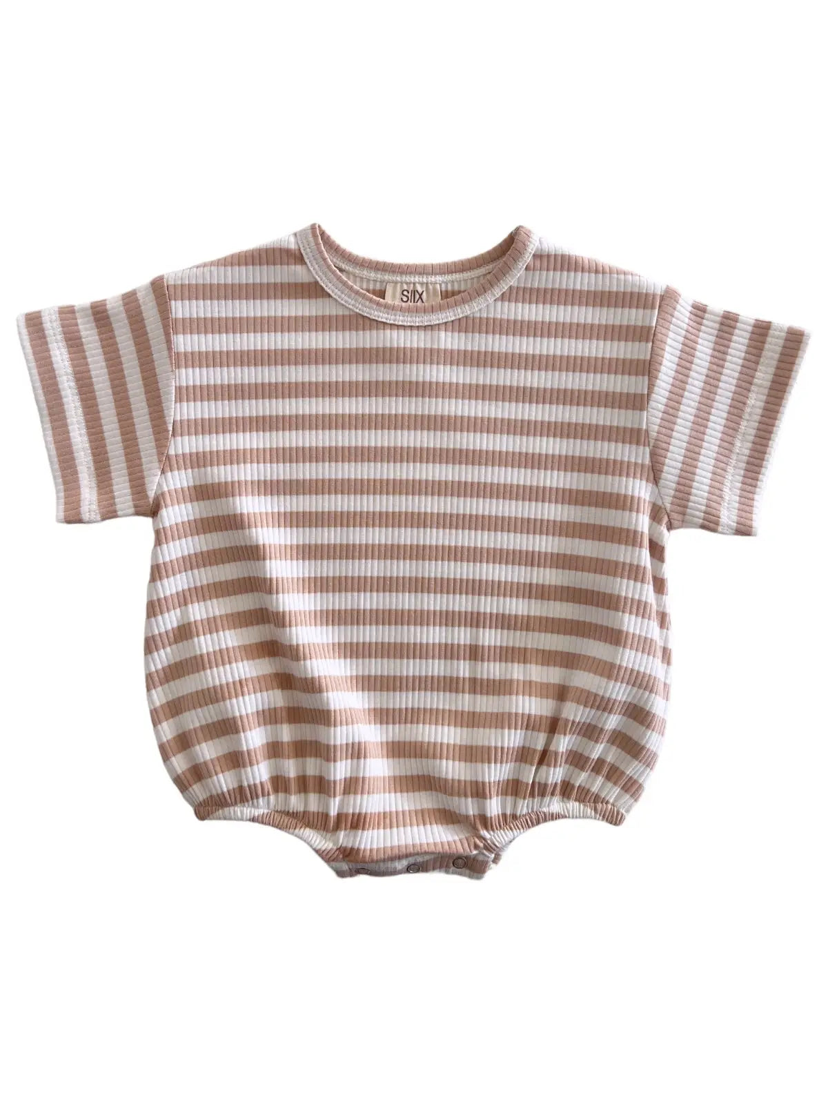 Organic Ribbed T-Shirt Bubble / Tan Stripe